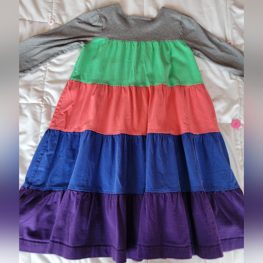 Hanna Andersson gray purple multi color block dress size 110 5 5t